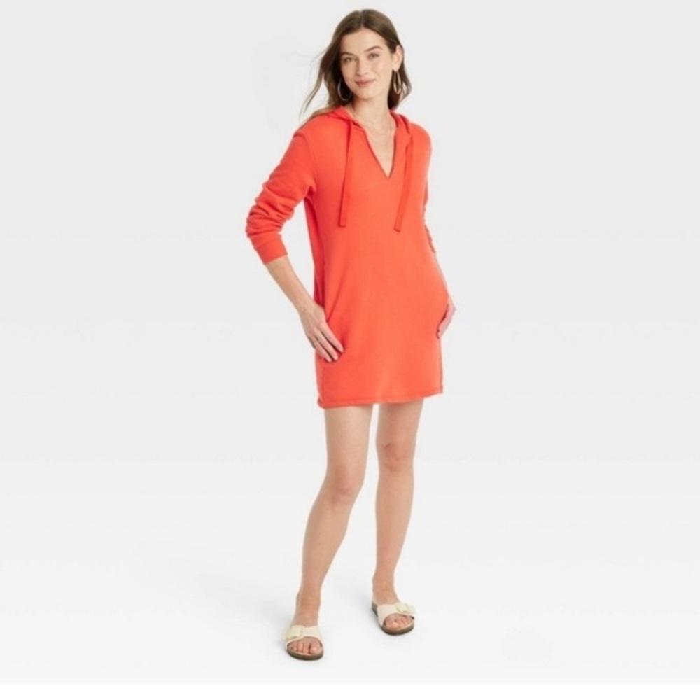 Universal Thread NWT Women's Bright Orange Coral Pink Fleece Mini Dress M